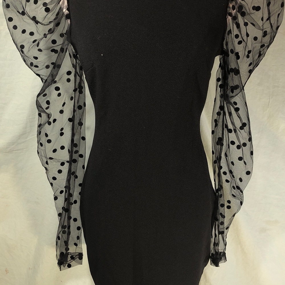 Prom Black Dress with Sheer Polka Dot Mesh Sleeves Size Small - Picture 13 of 16